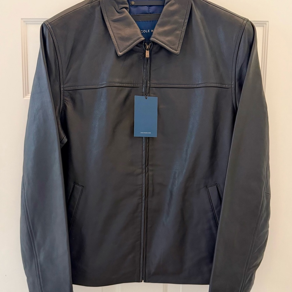 NWT Men’s Cole Haan Black Leather Jacket - Picture 2 of 5